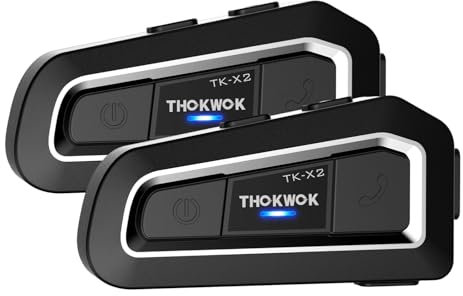 THOKWOK 2X TK-X2 Intercomunicador Casco Moto Bluetooth, Kit Manos Libres Moto 3 vías Sistema Comunicación Intercom de 1000 m, Auriculares Bluetooth para Motocicleta/ATV/Motonieve/Bicicleta