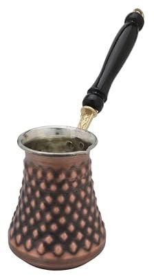Thickest and Large Turkish Style Antique Coffee Pot Known as Cezve - Copper Turkish Coffee Pot with Wooden Handle-Handmade Pyramid Embroidery on 1 mm thick Copper