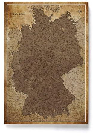 CANVASCALE Canvas Deutschlandkarte mit Pinnwand Kork zum Pinnen der Reiseziele - Wanddeko für Jeden Raum - Hochwertige Leinwand Bilder mit Deutschlandkarte (70x50 cm, Muster 1)