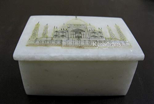 Cottage Art and Crafts Schmuckkästchen aus weißem Marmor, rechteckig, 7,6 x 5,1 cm, Taj Mahal, Nachbildung, Inlay, Arbeit, Büro, Zubehör