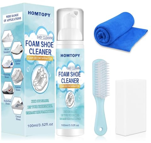 SEMINISMAR Nettoyant Chaussure,Kit Nettoyage Sneakers,Mousse de Nettoyant Sneakers 200 ml avec Brosse,Serviette et éponge,Nettoyant pour Chaussures Blanc,Nettoyeur de Baskets,Kit Nettoyage Chaussure