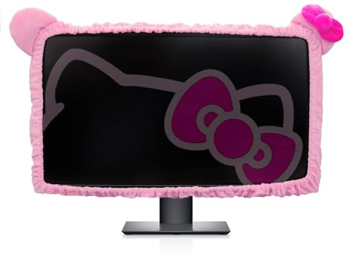 Kakurookie 23'' - 34'' Computer Monitor Protective Cover with Cat Ear Design, Cute Monitor Dust Cover with Furry Design, Elastic Dustproof, Suitable for PC, Tablet, TV