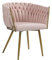 Il Gruppone Passione Casa Poltrona con Schienale in Velluto Intrecciato Design Moderno, Sedia Imbottita Circolare con Gambe in Metallo Placcato Oro Poltroncina - Rosa