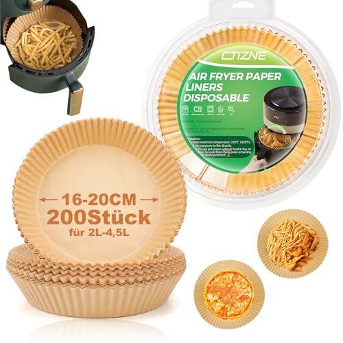 Baking Paper for Hot Air Fryer, Pack of 200 16-20 cm Airfryer Baking Paper, Round Airfryer Accessories Compatible with 2-4.5 L Ninja/Philips/Cosori/Tefal Air Fryer