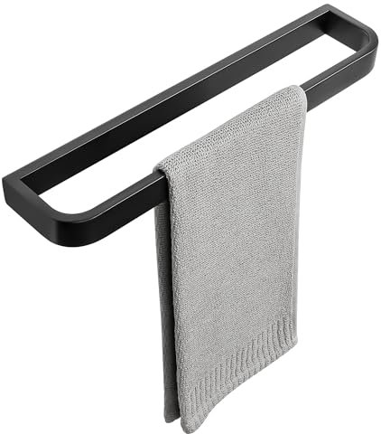 Mooche Black Hand Towel Holder, 40CM Towel Rail Wall Mounted, SUS304 Stainless Steel Heavy Duty Towel Ring for Bathroom Kitchen Home
