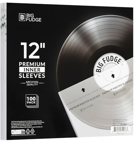 BIG FUDGE Premium Master Schallplatten Hüllen Innen - 12 x 100 STK - Archivhüllen Antistatisch aus Reispapier - Dursichtige 3-Lagige Vinyl LP Schutzhüllen - Vinyl Inner Sleeves