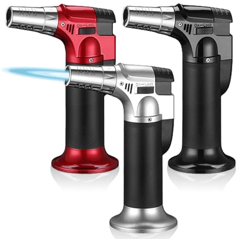 3 Stück Flambierbrenner, Einstellbarer KüChenbrenner, Nachfüllbarer Bunsenbrenner mit Sicherheitsschloss, Brenner KüChe Geeignet für Küche, Crème, Brulée, Grill, Camping, Löten, Butane Not Included