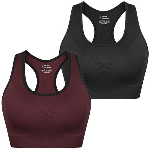 Sykooria Brassière Sport Femme, Brassière Yoga Femme avec Coussinets Amovibles Élastique Danse sous-vêtements de Sport 341-Noir+Rouge L