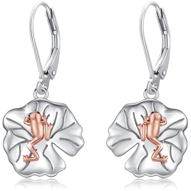 Frosch Ohrringe 925 Sterling Silber Lotusblatt Hängend Ohrringe Frosch Schmuck Geschenke für Damen Frosch Liebhaber
