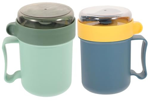 DOITOOL 2Pcs Soup Cups with Lids and Scoop Microwavable Soup Mug Hot Soup To Go Containers Portable Cereal Cup with Cover For Soup, Noodle, Cereal and More (Blue + Green)