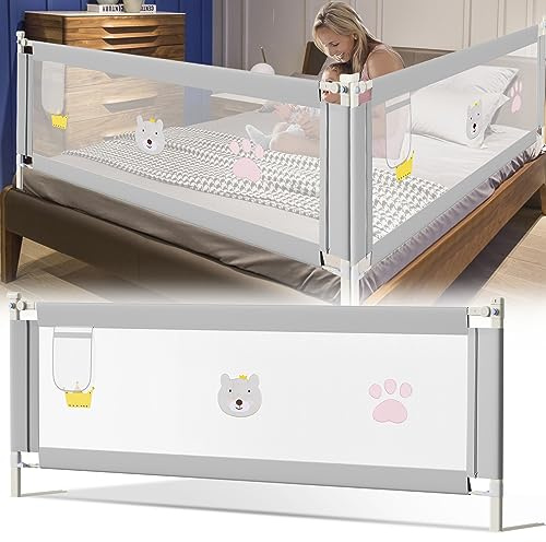 Ollewiellan Bettgitter 150cm, Bettgitter Rausfallschutz Höhenverstellbar 70-98cm, Bettschutzgitter Kinderbettgitter Kinderbettschutzgitter für Kinder & Elternbetten, Stabile, Grau