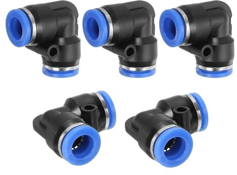 PATIKIL Push to Connect Fittings PV-3/8(10mm) Tube OD, 5 Stück Kunststoff-Winkelverbinder Luftschlauch-Schnellkupplungspneumatik für Industrierohr-LKW-Luftsystem, Blau