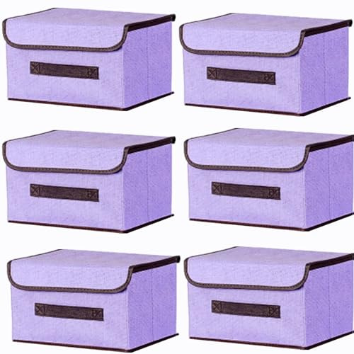 EURXLQ 6 Lila Faltbare Aufbewahrungsbox mit Deckel 26×19×16 cm,Leinen Stoff Faltbare Lagerung Bin mit Flip-Top-Deckel & Griffe,Kleidung Decke Box für Haus,Kleiderschrank