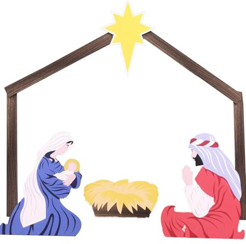 Weihnachtskrippe, Krippe, Silhouette, Hofschild, Eisenkunst, Krippenset, Ornament für Zuhause, Büro, Rasen und Garten, Weihnachtskrippe (rot-blauer Jesus, 50 x 44 cm)