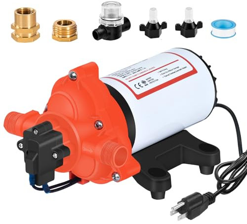 110V AC Water Pressure Pump, 4.0 GPM 50 PSI on Demand Self-Priming Electric Water Transfer Diaphragm Pump Including 3/4 Garden Hose Adapters for the