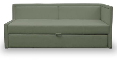 Selsey Polsterbett 91 x 205 cm Schlaffläche 82 x 189 cm Gepolstertes Bett Tagesbett Sofabett Jugendbett Robuster Stoff T30 Schaumstoff Ausziehbar Salbei Caprili