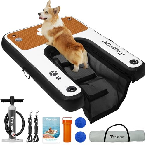 FBSPORT Rampa de Agua Hinchable para Perros, Escalera Flotante para Muelles Escalera Flotante para Piscinas, Barcos, Lagos, Escalera Flotante Antideslizante de EVA para Perros de hasta 100 kg