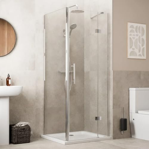 Baystone® 800 x 700mm Frameless Hinged Shower Door Enclosure 8mm Toughened Safefty Glass Reversible Cubicle Doors for Showers & Side Panel, Chrome