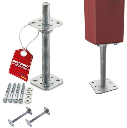 SOTECH 2er Set Pfostenträger 80 x 80 x 250 mm Gewinde M24 Stahl feuerverzinkt Holzpfostenträger höhenverstellbar Stützfuß zum aufschrauben Witterungsbeständig