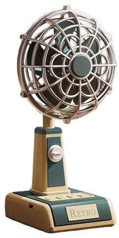 yztju Vintage USB Desk Fan - Portable Rechargeable Personal Cooling Fan | Compact Retro Design with 3 Adjustable Speeds & Quiet for Home, Office, Travel, School, Kitchen, Car, and Outdoor Use