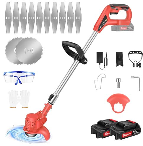 Cordless Strimmer,Garden Strimmer Cordless With 2 * 1.5Ah Battery And Charger, 21V Grass Strimmer Set With Height Adjustable, Cutting Speed 10000 Rpm, For Mowing Lawns, Pruning And Weeding