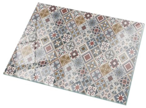 Plateau en Verre 120x80 cm Carré Verre Trempé Decoratif Décor Élégant Durable pour Le Salon, la Cuisine et la Salle à Manger Surface Lisse - Motif Mosaïque avec Ornements