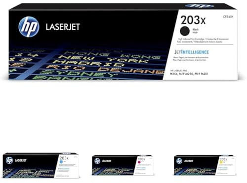 HP 203X Original Toner Schwarz, Cyan, Magenta, Gelb mit hoher Reichweite LaserJet Pro M254 LaserJet Pro M254, M280, M281 | 4er Pack