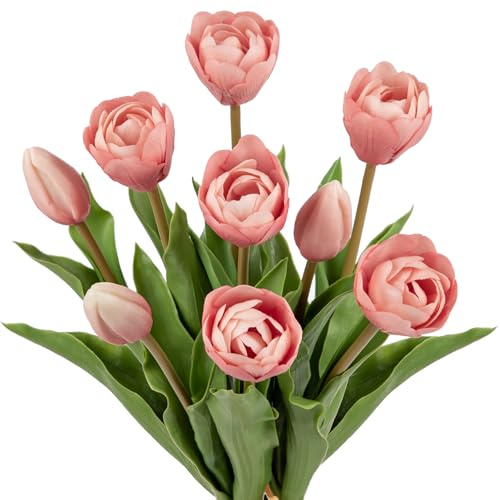 Oairse 6 Tulpen und 3 Tulpenknospen Kunstblumen Echtes Gefühl, künstliche Latex-Tulpen, Blumensträuße, Tischarrangements, Geschenk für Zuhause, Büro, Party, Hochzeit, Geburtstag, Garten