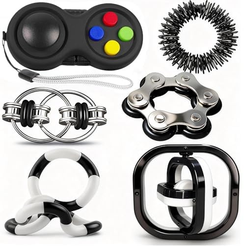 Lubibi Fidget Toys Pack 6Ps Sensory Stress Relief Toy For Kids Teens Adults | Includes Fidget Pad, Infinite Flip Toy, Roller Chain & Tangle Rope, Anxiety & Anger Relief Gift For Classroom Office Travel