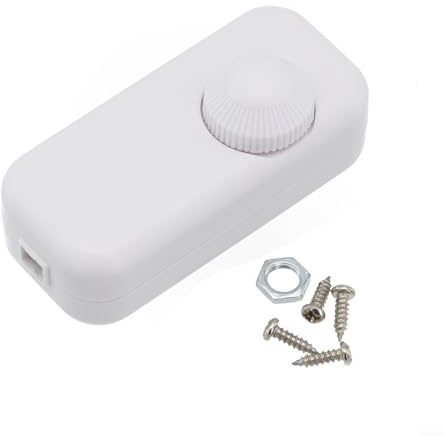 220 240V Inline Dimmer Switch with Rotary ON OFF and Knob Control Supporting Dimmable Incandescent and LED Bulbs up to 200W (white)