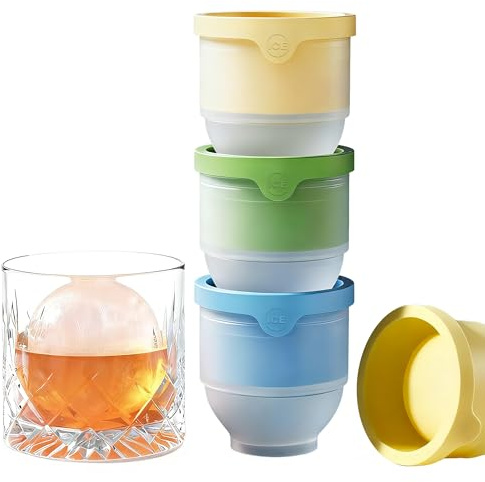 Large Ice Cube Tray with Lid - 4 Pack Giant 6cm Round Ice Cube Moulds for Freezer, Leak-Proof Ice Ball Maker for Drinks, Extra Big Ice Cubes for Whisky, Cocktails (4)