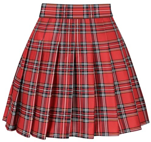 TRIWORKS Women's Plus Size Plaid Skirt Without Skort High Waist Pleated Skirts Casual Mini Red Skater Skirts with Shorts 2XL