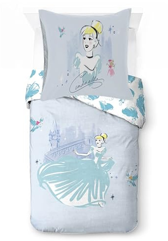 Disney Prinzessin Cinderella – Einzelbett-Bettwäsche-Set 100% Baumwolle mit Kissenbezug 80 x 80 cm