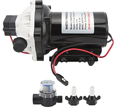Bomba de diafragma autocebante Klanata 12 V, flujo de 5,0 GPM 18,9 LPM, con fusible de 15 A para sistemas de agua de vehículos recreativos, yates, marinos y barcos