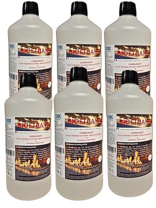 Bioéthanol 1L X 6 – Combustible Écologique Premium pour Cheminée Poêles en Acier InoxydableI –Liquide– Flamme Propre, sans Odeur ni Fumée – Ressources Végétales – Haute Performance (1Lx6)