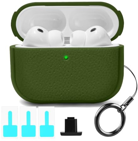 APXEL Hülle für AirPods Pro 3(2025) Schutzhülle, Soft TPU Hülle mit Handschlaufe, Leder Touch Design Kabelloses Laden Stoßfeste Case Kompatibel mit Airpods Pro 3 Hülle, Grün