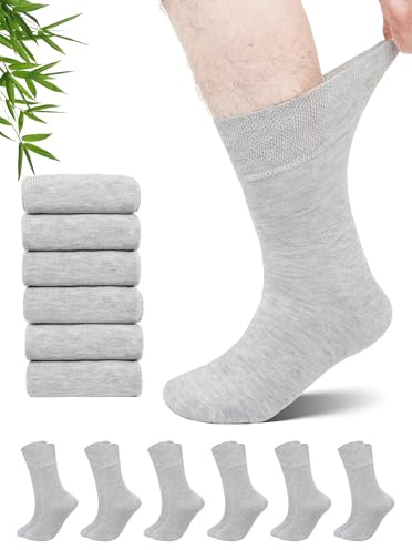 ZFSOCK Chaussettes Diabétiques Homme et Femme: Chaussette en Bambou sans Elastique ＆ sans Couture Non Comprimantes et Amples avec Bord Confortable Pieds Gonflés Gros Mollet - 6 Paires Gris 39-42