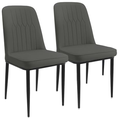 Durrafy Esszimmerstühle 2er Set aus Kunstleder, Gepolsterte Küchenstühle mit Hoher Rückenlehne, Moderne Polsterstühle mit Metallbeinen, Robuste Esszimmerstühle für Esszimmer Küche Wohnzimmer, Grau