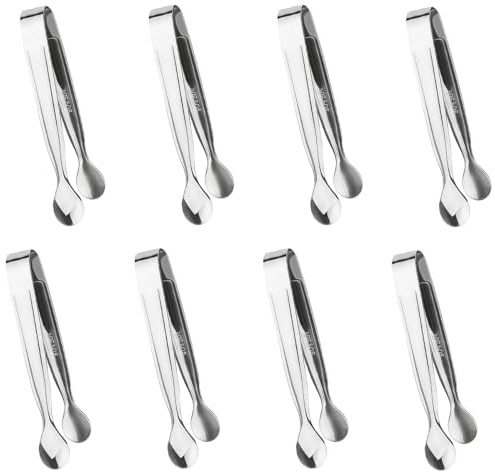 8 Piezas Pinzas de Hielo de Acero Inoxidable, 11 cm Pinzas para Azúcar | Mini Pinzas de Cocina, para Terrones de Azúcar, Cubitos de Hielo, Caramelos, Galletas, Postres, Picnics, Bufés (Plateado)