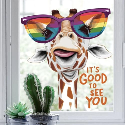 Lustige Cartoon Tiere Fensteraufkleber Selbstklebend Wiederverwendbare Komische Giraffe Zebra Fensterbilder Doppelseitige PVC Aufkleber Glas Aufkleber (Giraffe)