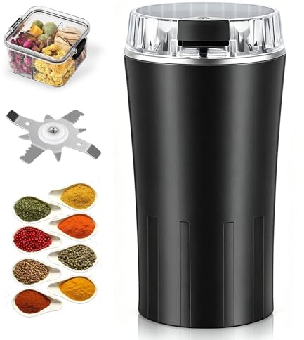 Macina Semi di Lino, Compatto Facile Macina Caffè Elettrico Macinaspezie Elettrico in Acciaio Inox per Semi, Spezie, Pepe, Caffè, Sale, Erbe e Uso Domestico Quotidiano (White)
