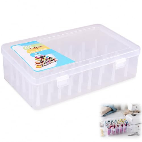 DONFORTLY Nähfaden Aufbewahrungsbox für 42 Spulen – Transparente Kunststoff Nähgarn Box mit Fächern, Garnrollen Organizer für Nähzubehör, Spulen Aufbewahrung für Nähen, Basteln & Haushalt