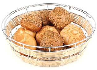 APS 40149 Buffetkorb, Korb, Obstkor, Brotkorb, Ø 40 cm, Höhe 12,5 cm, Polypropylen, mit Edelstahldraht im Rand, beige