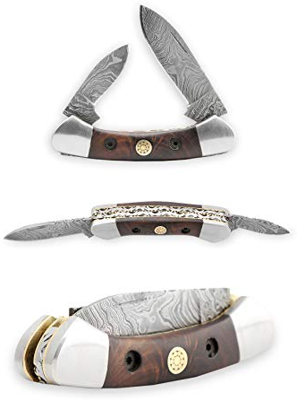 Handmade Damascus Pocket Knife, Twin Blade -By Koobi