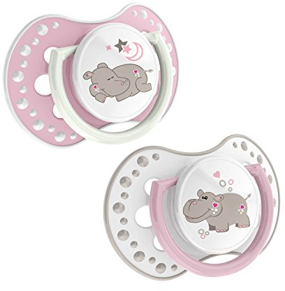 LOVI 22/810girl Dynamischer Silikon-Schnuller, Night&Day, 3-6 Monate, kiefergerecht, 2 Stück, BPA frei, nachtleuchtender Ring