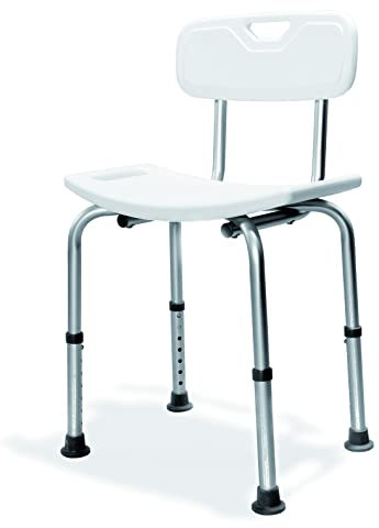 AKW Freestanding Shower Seat Stool Height Adjustable Legs, Back Support