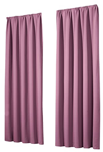 heimtexland Vorhang Blickdicht Thermovorhang Verdunklungsvorhänge 2er Set Kräuselband Deko Gardine Kälteschutz Sonnenschutz verdunklend Typ139 Mauve Altrosa HxB 175x135 cm