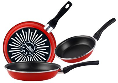 MAGEFESA Set 3 Sarténes, Acero esmaltado vitrificado, Rojo, 18/20/24 cm