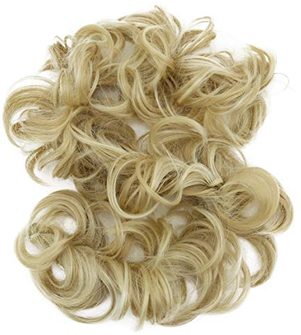CAISHA XXL Haarteil Haargummi Hochsteckfrisuren Voluminös Gelockt Unordentlich Dutt Hellblond Mix HW35