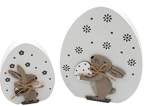 Hendriks 2er Set, Oster-Ei groß und klein aus Holz, Hase, zum Stellen, 14,5 cm, Deko für Ostern Frühling